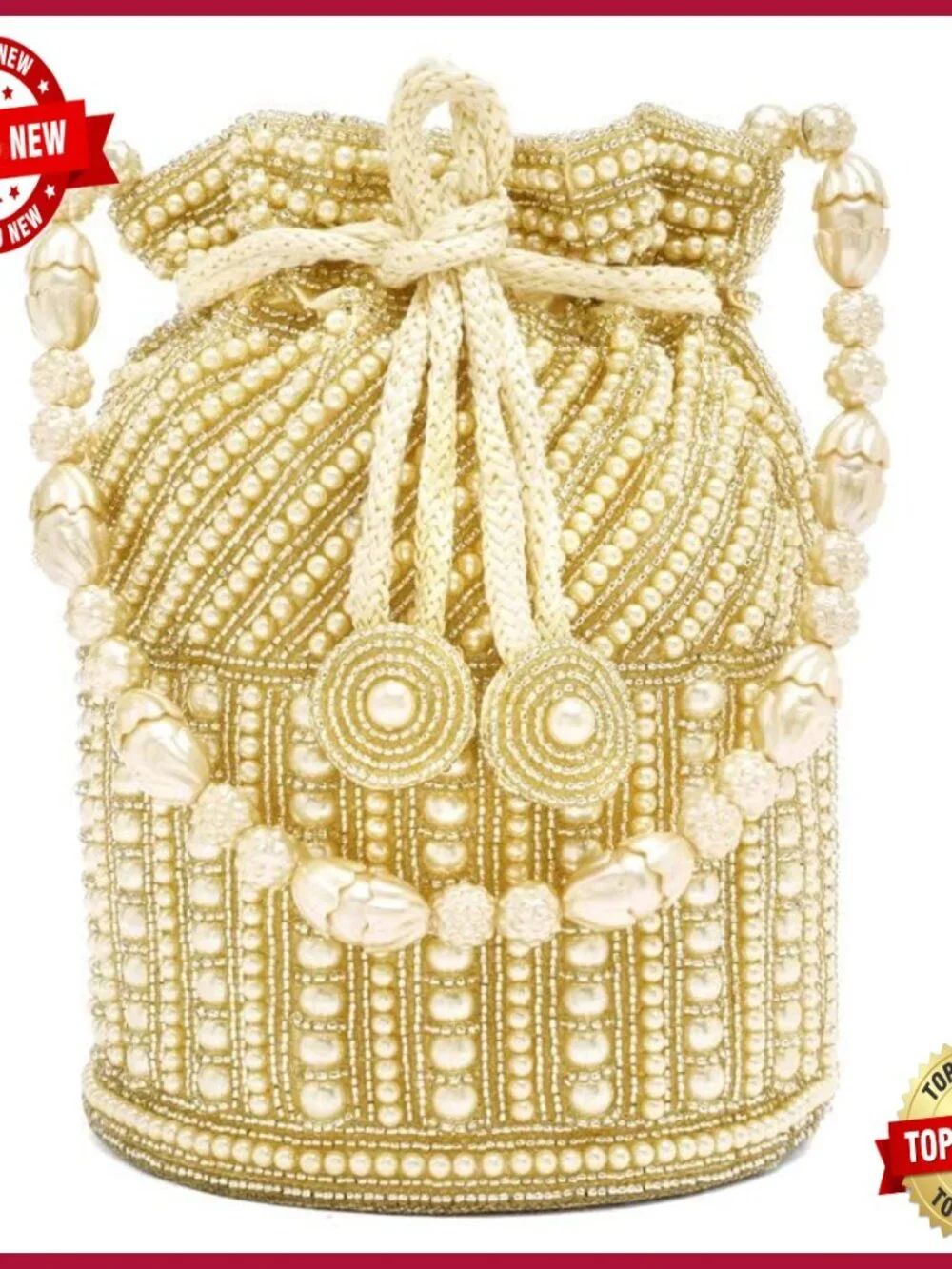 Ethnic Clutch with Drawstring Flap Closure Potli Evening Bag